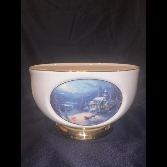 Thomas Kinkade Sunday Evening Sleigh Ride Teleflora Gift Footed Bowl‎ 8”x7” - Picture 1 of 6